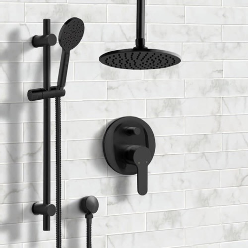 Matte Black Ceiling Rain Shower System with Handheld, Rainfall Shower Head, Shower Faucet Set Matte Black Ceiling Rain Shower System with Handheld, Rainfall Shower Head, Shower Faucet Set Remer SFR59